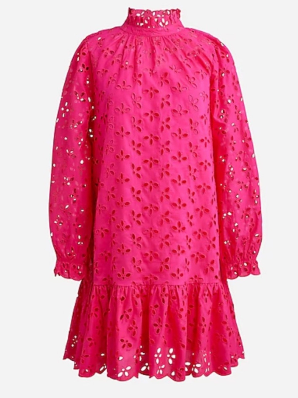 J. Crew Hot Pink Eyelet Ruffle Trim Dress